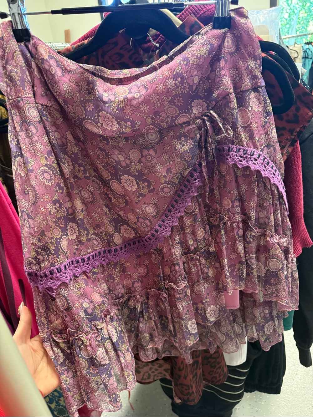 Compangia Italiana Silk Purple Floral Ruffle Skirt